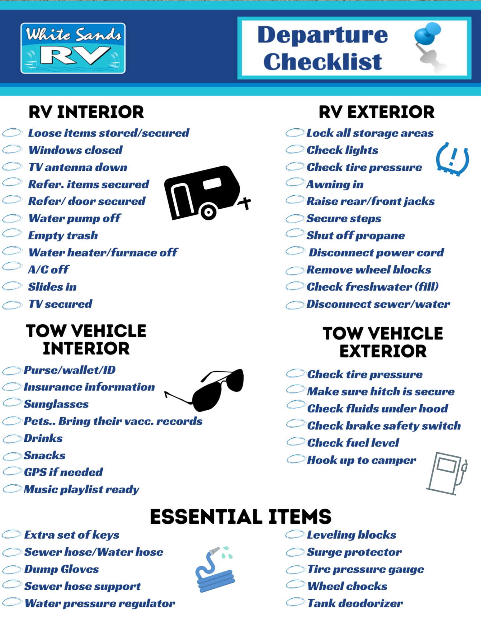 Travel Checklist | White Sands RV | Summerdale Alabama